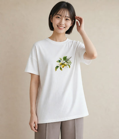 Tシャツ レディース 金木犀 花 花柄 イラスト 淡色 お出かけ 普段着 白T