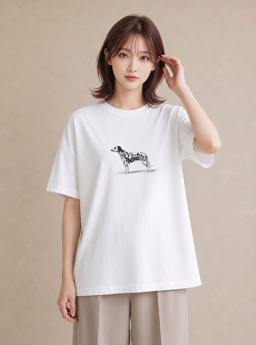 半袖Tシャツ レディース ダルメシアン 犬 いぬ イラスト フェミニン お出かけ 普段着 白T