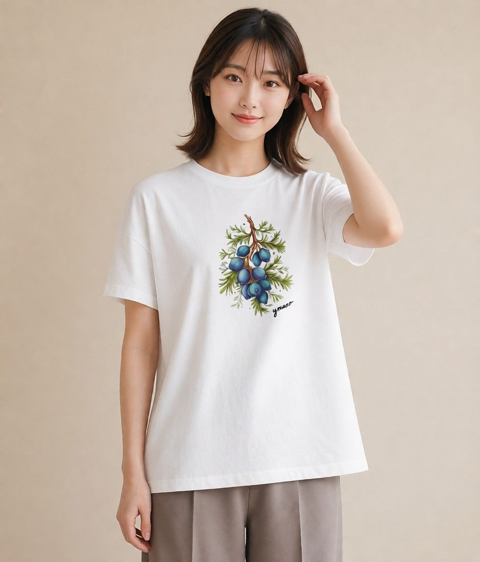 デザインTシャツ レディース ブルーベリー 食べ物 フード イラスト ミニマル レイヤード 友達ギフト 白T