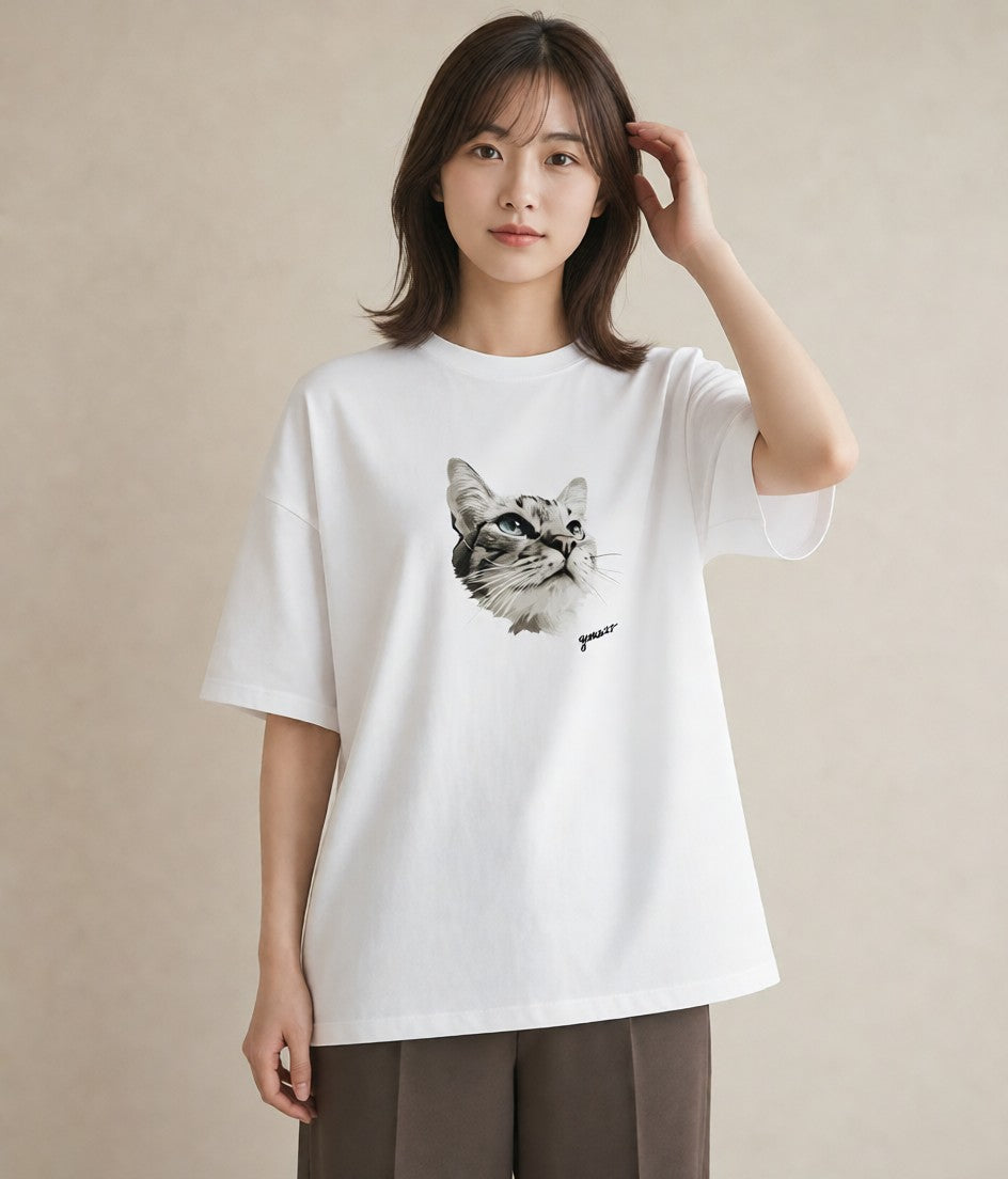 グラフィックTシャツ レディース ラグドール 猫 ねこ イラスト モード 部屋着 女性向けギフト 白T