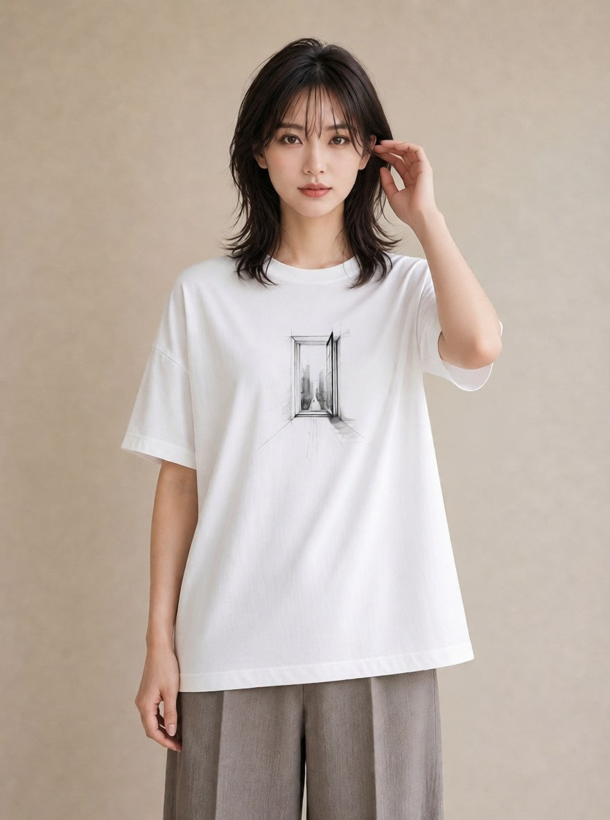 Tシャツ レディース 窓辺の椅子 窓辺 椅子 ナチュラル アンティーク イラスト お洒落 ギフト 母の日 白T