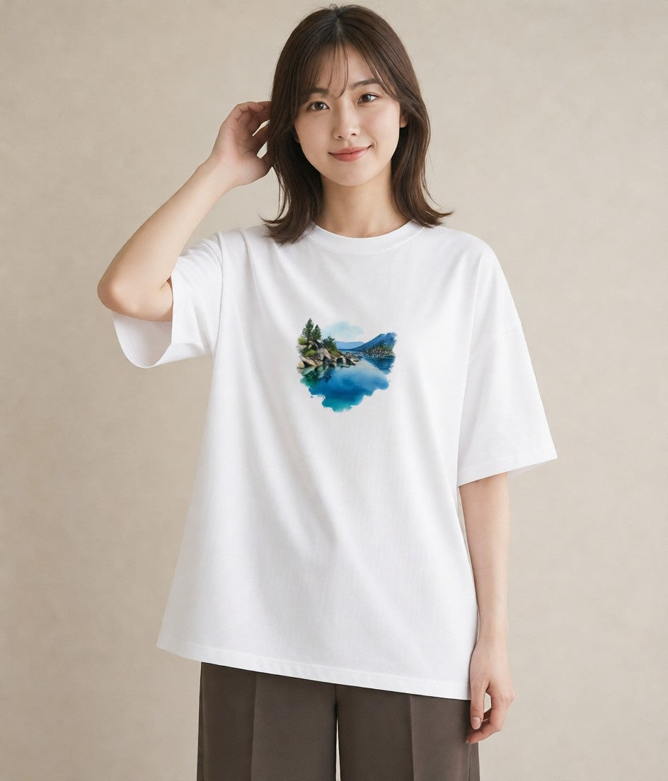 プリントTシャツ レディース 桟橋 水辺 波止場 ナチュラル アンティーク イラスト お洒落 秋コーデ おしゃれギフト 白T