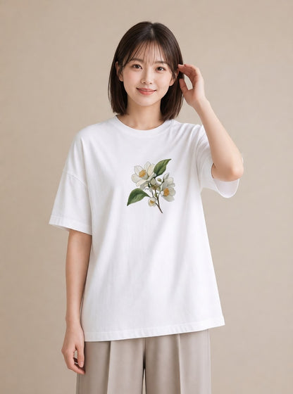 グラフィックTシャツ レディース 金木犀 花 花柄 イラスト 可愛い カジュアルコーデ 買い物 白T