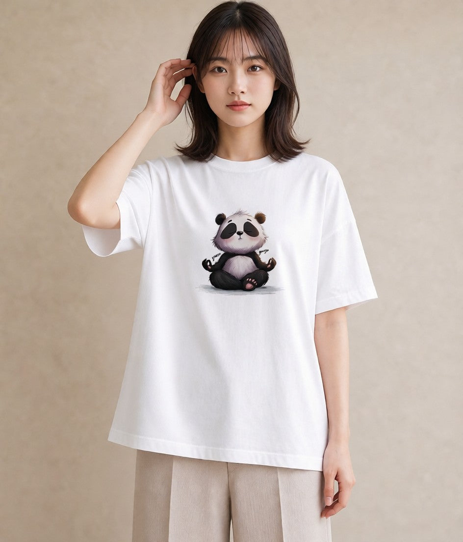 Tシャツ レディース パンダ 動物 アニマル イラスト ゆるかわ 綿100 デート 白T