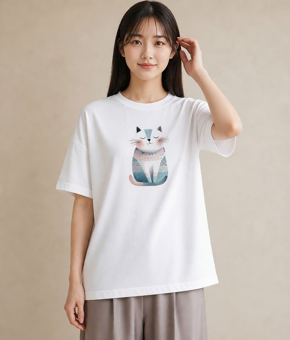 グラフィックTシャツ レディース ねこ 猫 ネコ イラスト 休日コーデ 女性向けギフト 散歩 白T