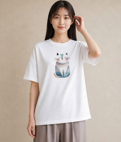 グラフィックTシャツ レディース ねこ 猫 ネコ イラスト 休日コーデ 女性向けギフト 散歩 白T