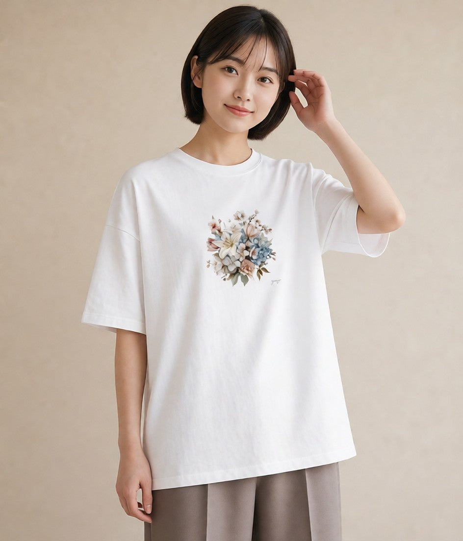 Tシャツ レディース ポスト 野の花 レトロ ナチュラル アンティーク イラスト モード 誕生日プレゼント 綿100 白T
