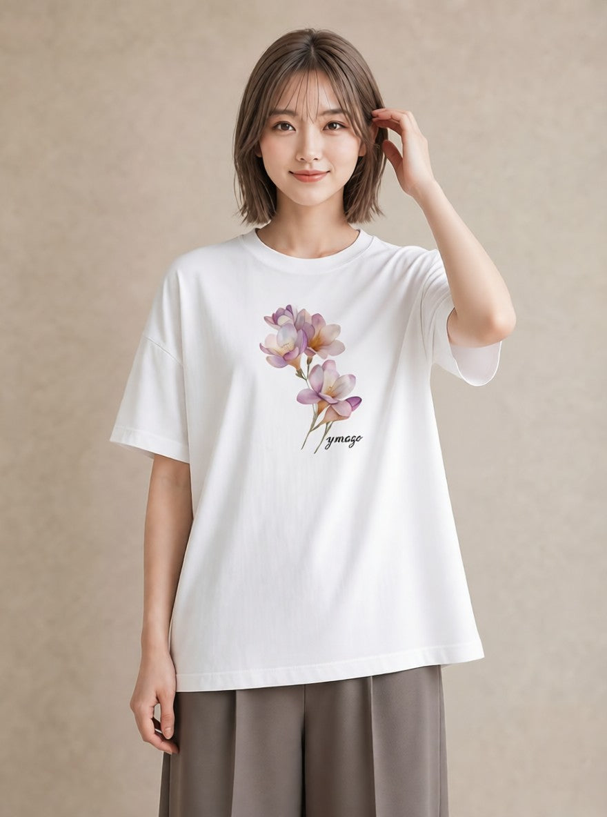 デザインTシャツ レディース パンジー 花 花柄 イラスト カジュアル デート 帰省 白T