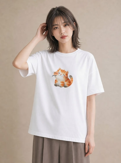 プリントTシャツ レディース ブリティッシュショートヘア 猫 ねこ イラスト シック カフェ巡り 女子会 白T