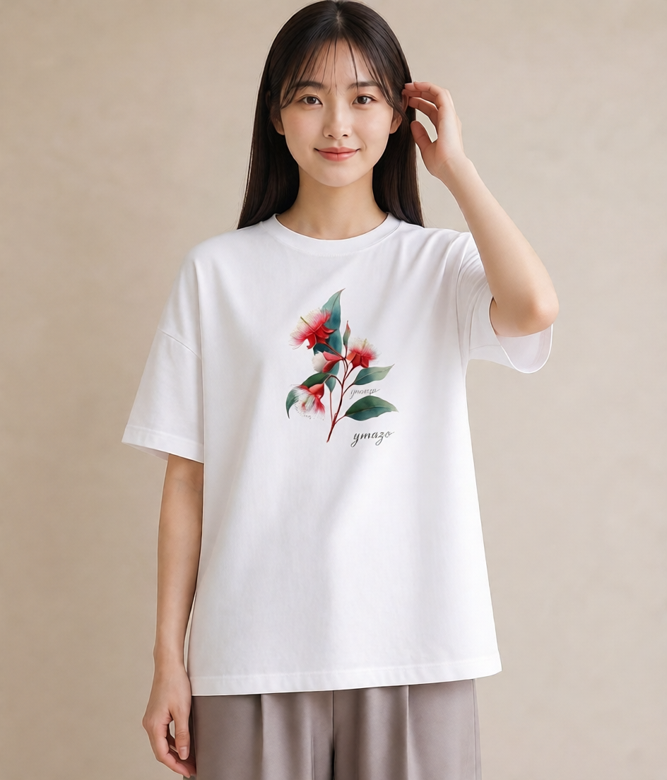 デザインTシャツ レディース ミモザ 花 花柄 イラスト ナチュラル 自分用 ルームウェア 白T