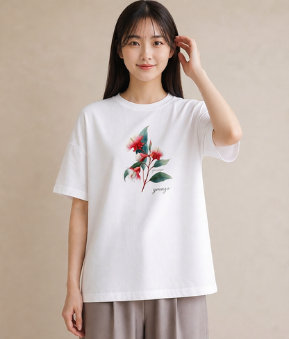 デザインTシャツ レディース ミモザ 花 花柄 イラスト ナチュラル 自分用 ルームウェア 白T