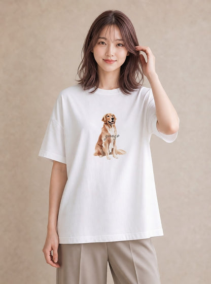 Tシャツ レディース ゴールデンレトリバー ゴールデン 犬 いぬ イラスト 淡色 カジュアルコーデ 買い物 白T