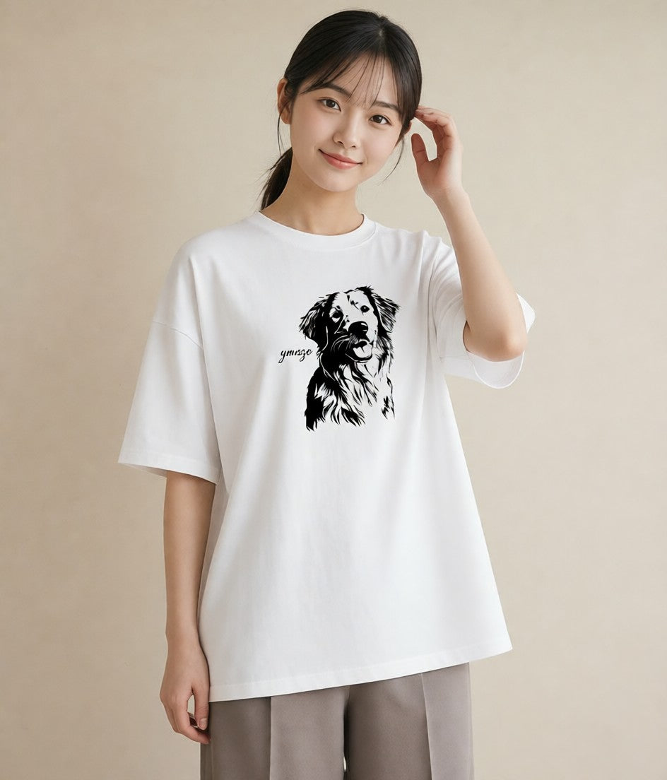 デザインTシャツ レディース 犬 いぬ イラスト 水彩風 カフェ巡り 女子会 白T