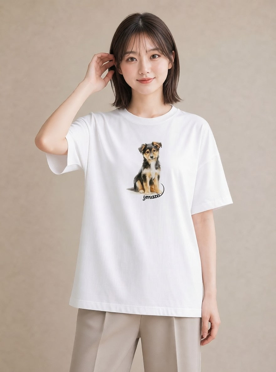 半袖Tシャツ レディース 犬好き 犬 いぬ イラスト ラフ 旅行用 海 白T