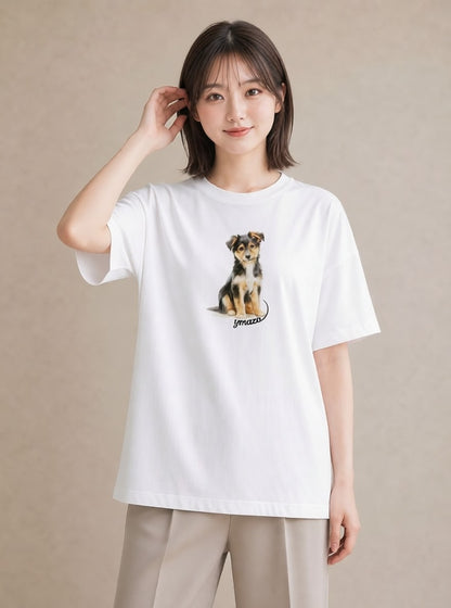 半袖Tシャツ レディース 犬好き 犬 いぬ イラスト ラフ 旅行用 海 白T