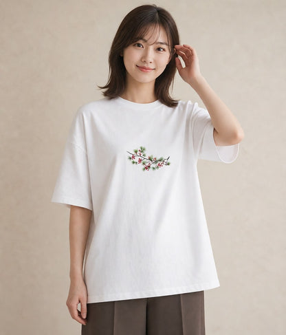 グラフィックTシャツ レディース 松ぼっくり 植物 ボタニカル イラスト きれいめ 母娘コーデ 自分用 白T