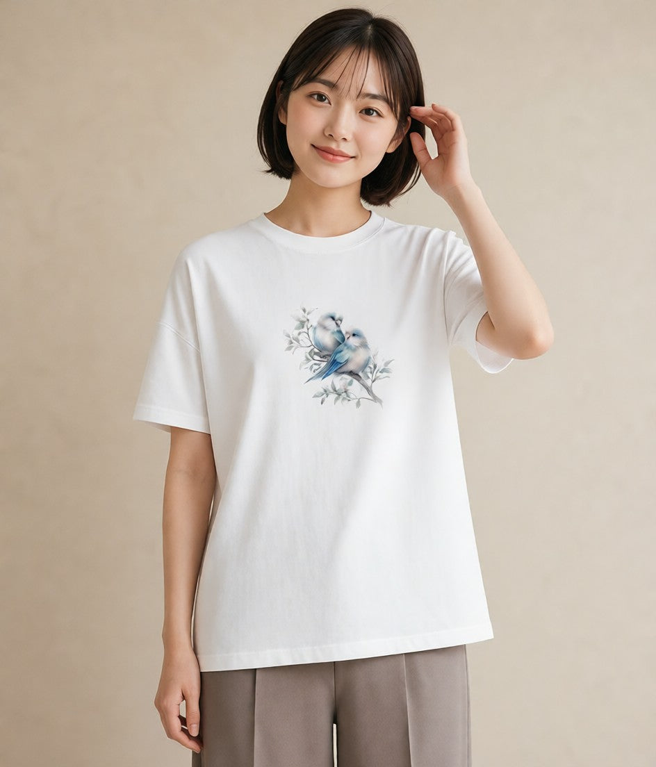 グラフィックTシャツ レディース インコ ペット 動物 イラスト ラフ 通勤 在宅 白T