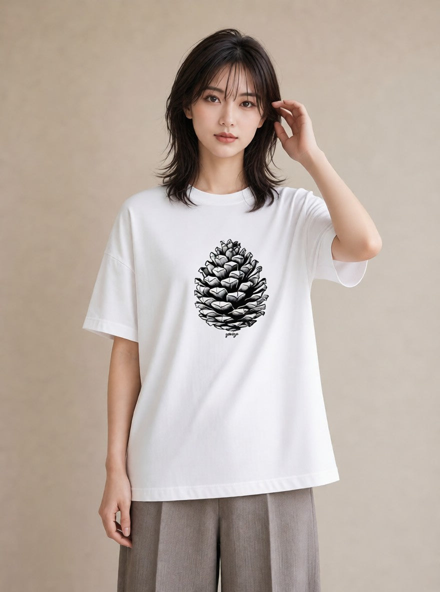 プリントTシャツ レディース 松ぼっくり 植物 ボタニカル イラスト ゆるかわ 母娘コーデ 自分用 白T