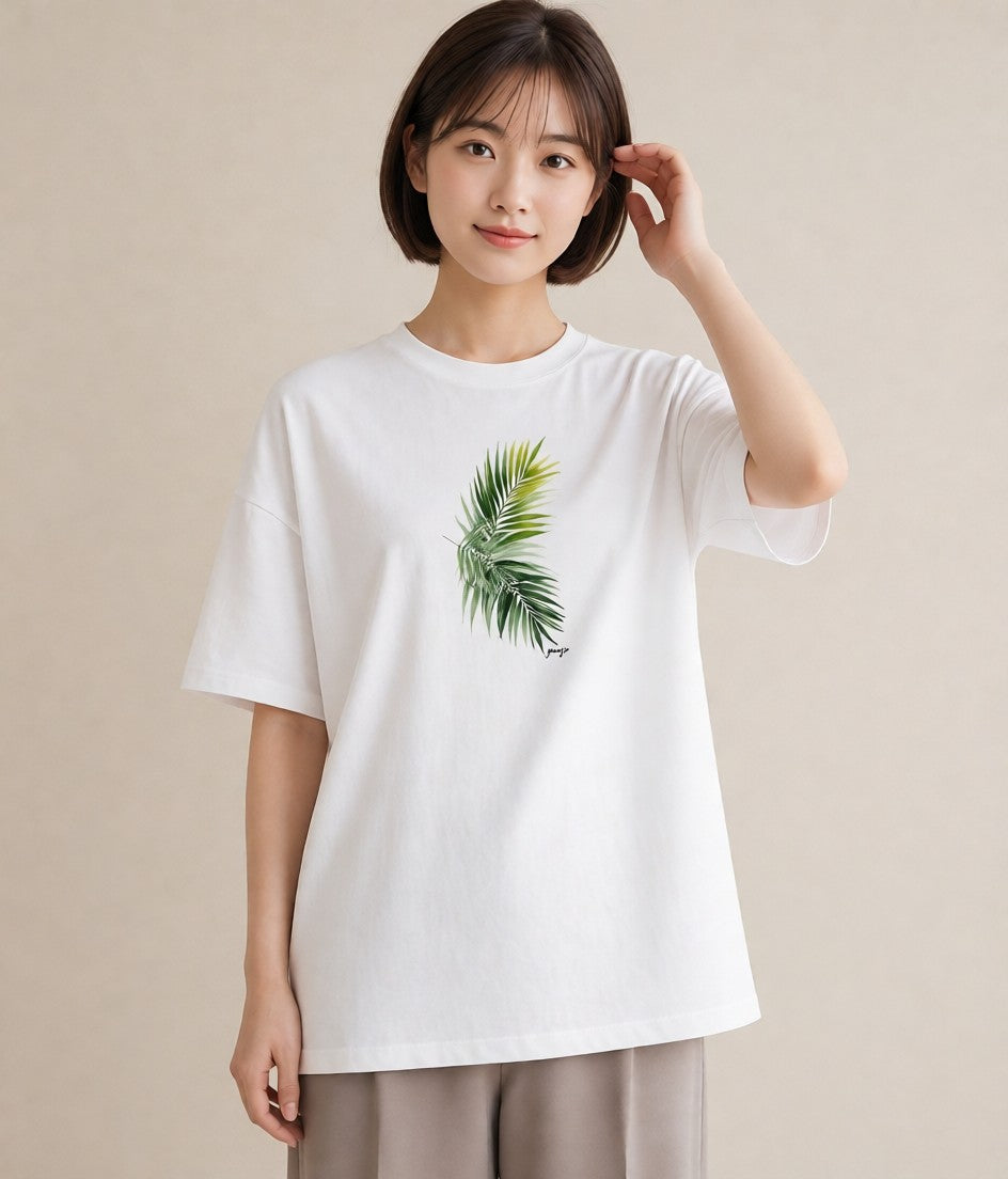 デザインTシャツ レディース シダ 植物 ボタニカル イラスト 姉妹 送別ギフト 白T