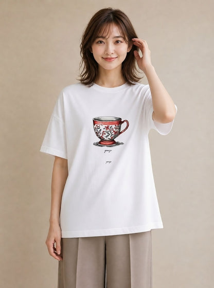 グラフィックTシャツ レディース ハーブティー 食べ物 フード イラスト シック 友達ギフト 部屋着 白T