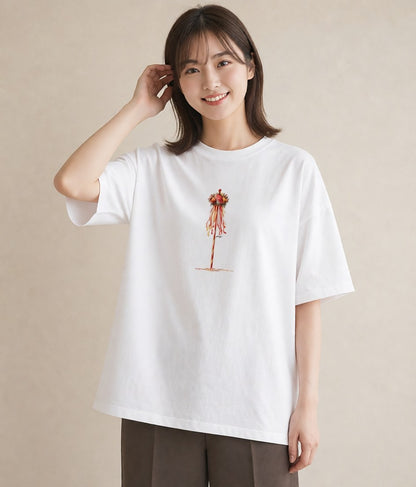 Tシャツ レディース ポスト 野の花 レトロ ナチュラル アンティーク イラスト 韓国風 ママ カフェ服 白T