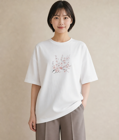 グラフィックTシャツ レディース さくら 桜 サクラ 花 花柄 イラスト 旅行コーデ 買い物 夏コーデ 白T