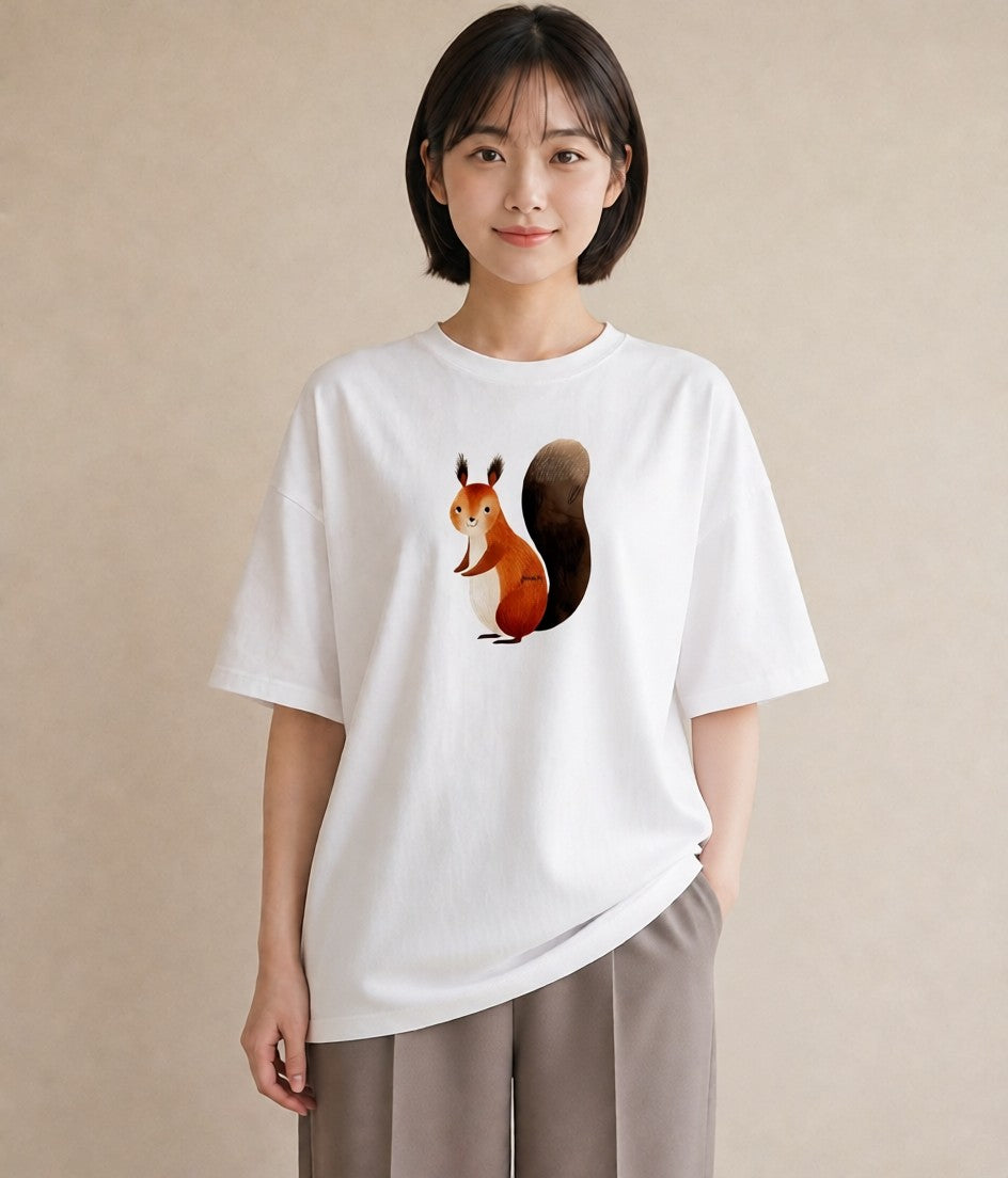 半袖Tシャツ レディース シマリス ペット 動物 イラスト 水彩風 ホワイトデー 春服 白T