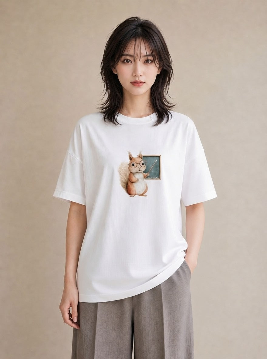 Tシャツ レディース シマリス ペット 動物 イラスト ナチュラル 綿100 デート 白T