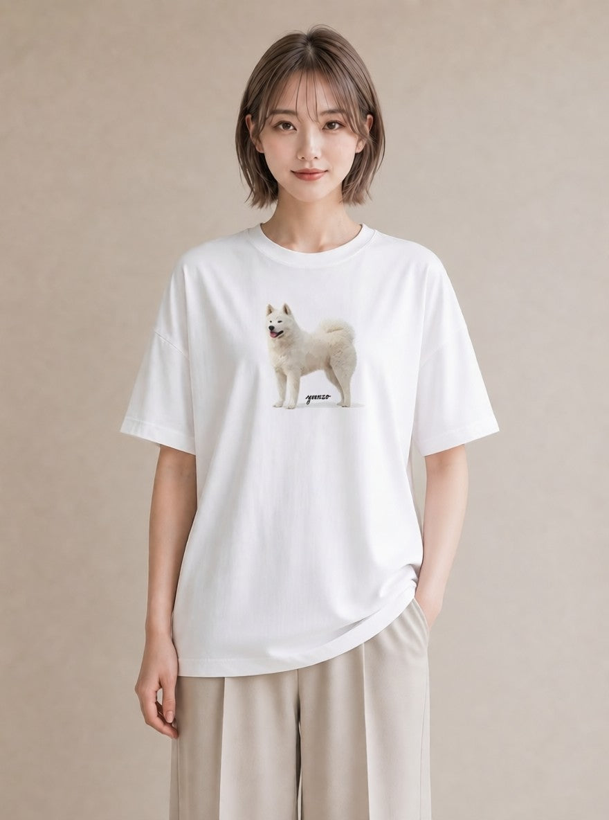 グラフィックTシャツ レディース サモエド 犬 いぬ イラスト シック 春服 ミセス 白T