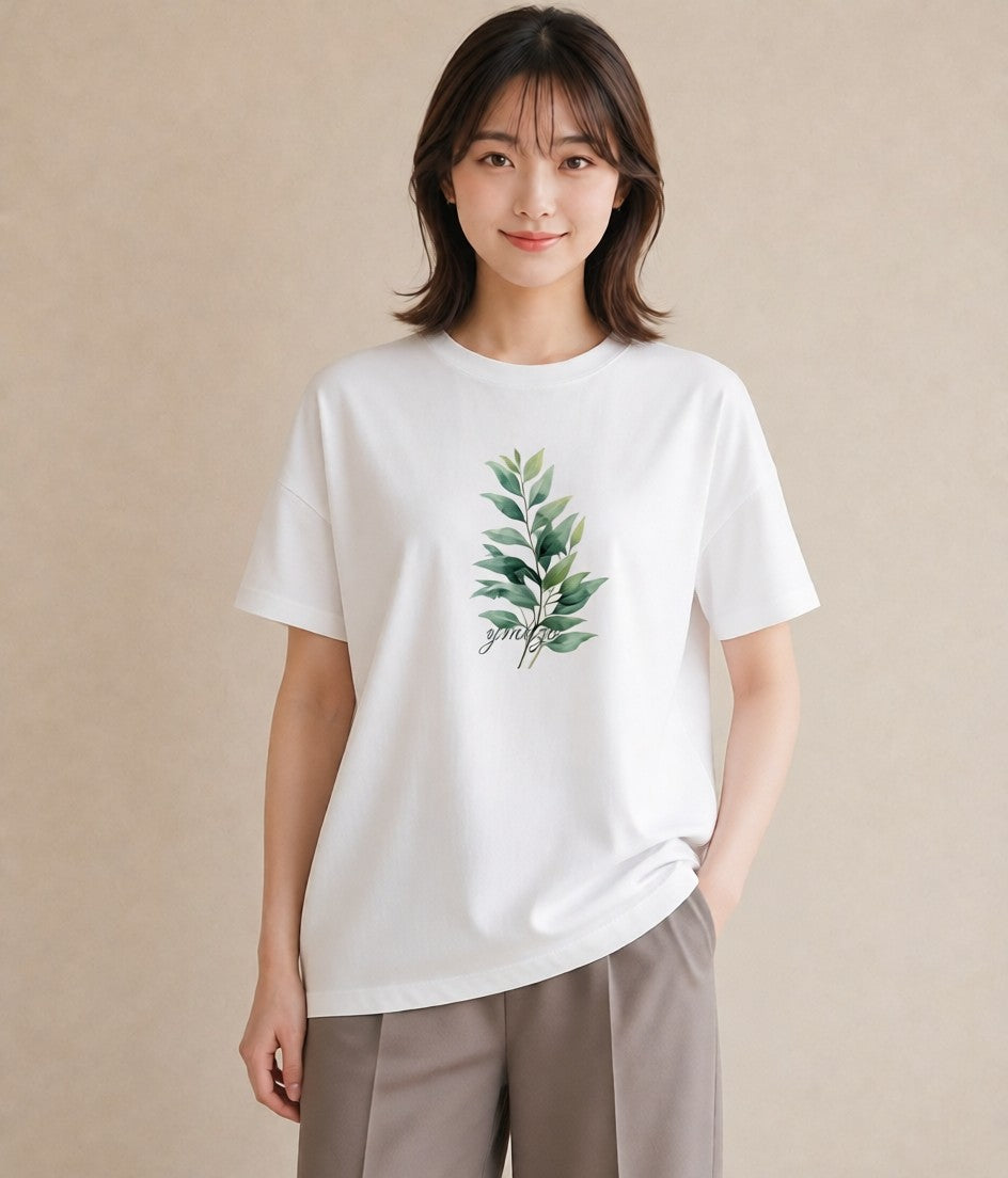 デザインTシャツ レディース 苔 植物 ボタニカル イラスト ラフカジュアル ママ カフェ服 白T