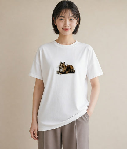 Tシャツ レディース 猫 ねこ イラスト ニュアンス お揃い 親子 白T