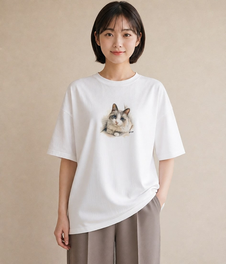 Tシャツ レディース 猫 ねこ イラスト 北欧風 デート 帰省 白T