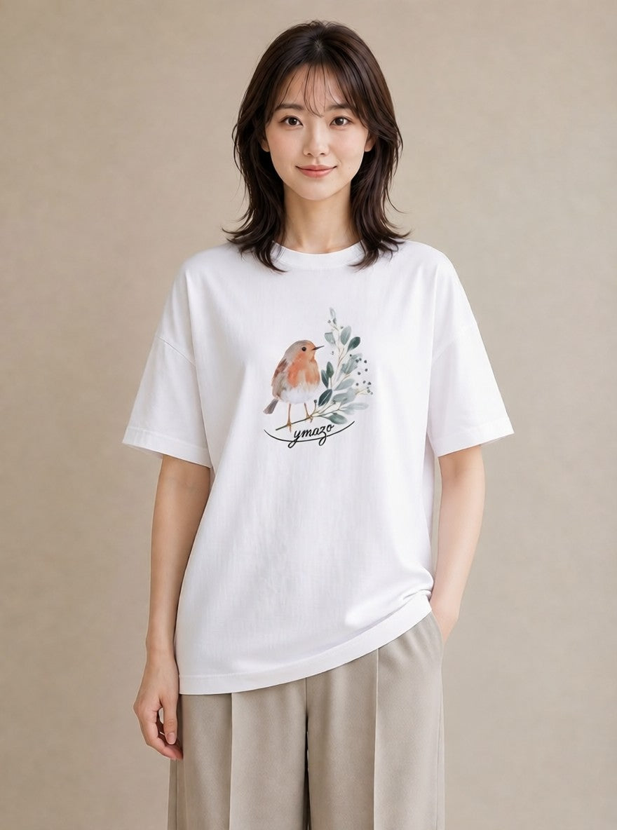 プリントTシャツ レディース ことり ペット 動物 イラスト こなれ感 散歩 お出かけ 白T