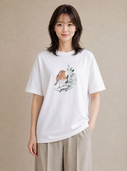 プリントTシャツ レディース ことり ペット 動物 イラスト こなれ感 散歩 お出かけ 白T