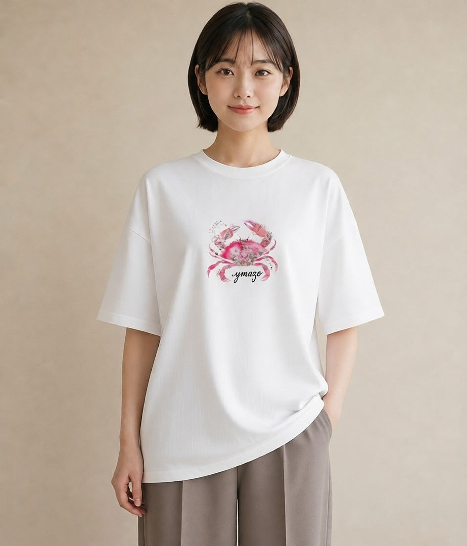 プリントTシャツ レディース エビ 海の生き物 海 イラスト 旅行コーデ 母の日 ビーチ 白T