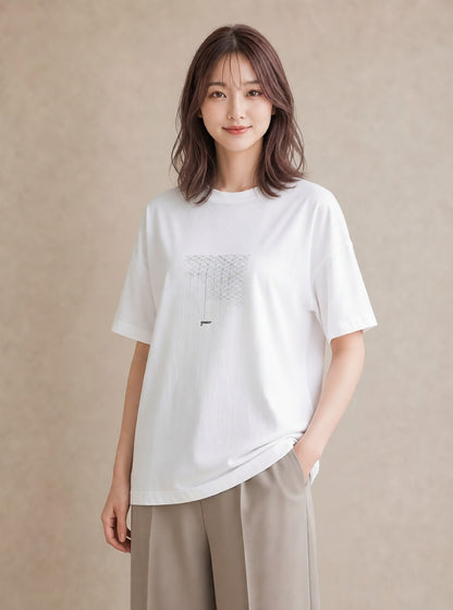 Tシャツ レディース 幾何学 ミニマル ジオメトリック イラスト カジュアル カフェ巡り 女子会 白T