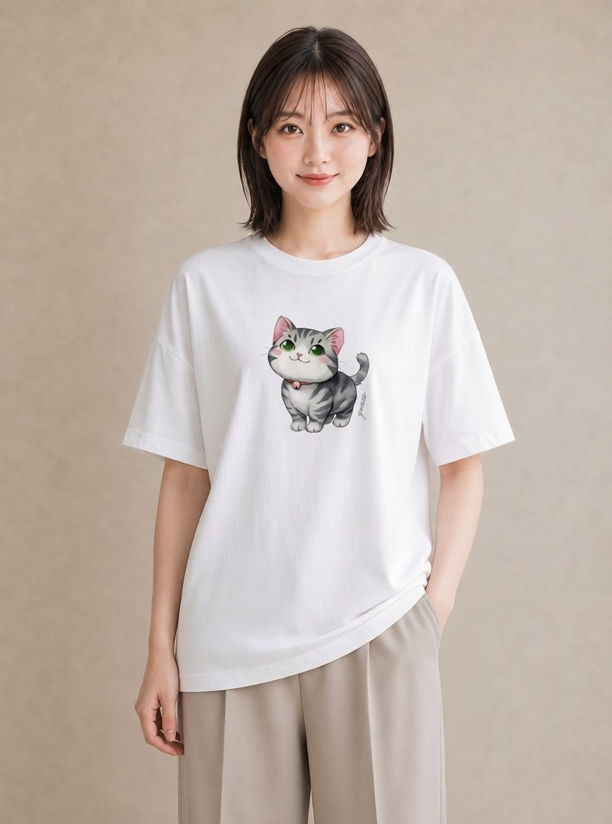 デザインTシャツ レディース ベンガル 猫 ねこ イラスト 綿100 デート 白T