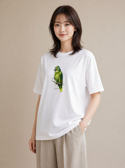 プリントTシャツ レディース コザクラインコ ペット 動物 イラスト 線画 ママ カフェ服 白T