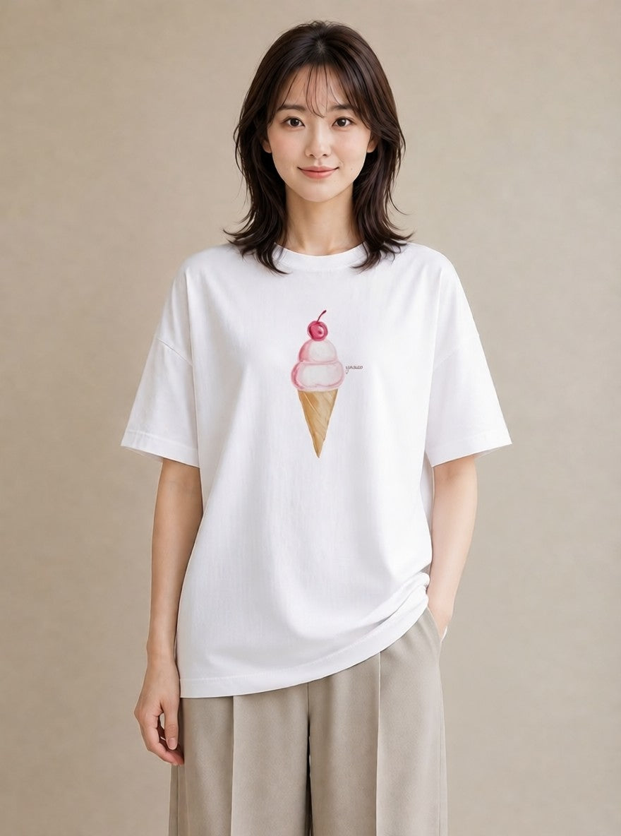 グラフィックTシャツ レディース クリームソーダ 食べ物 フード イラスト 普段使い 女性 旅行用 白T
