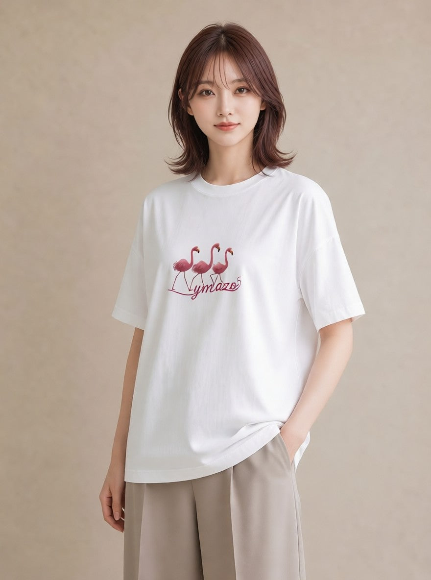 Tシャツ レディース フラミンゴ 動物 アニマル イラスト モード 通勤 在宅 白T