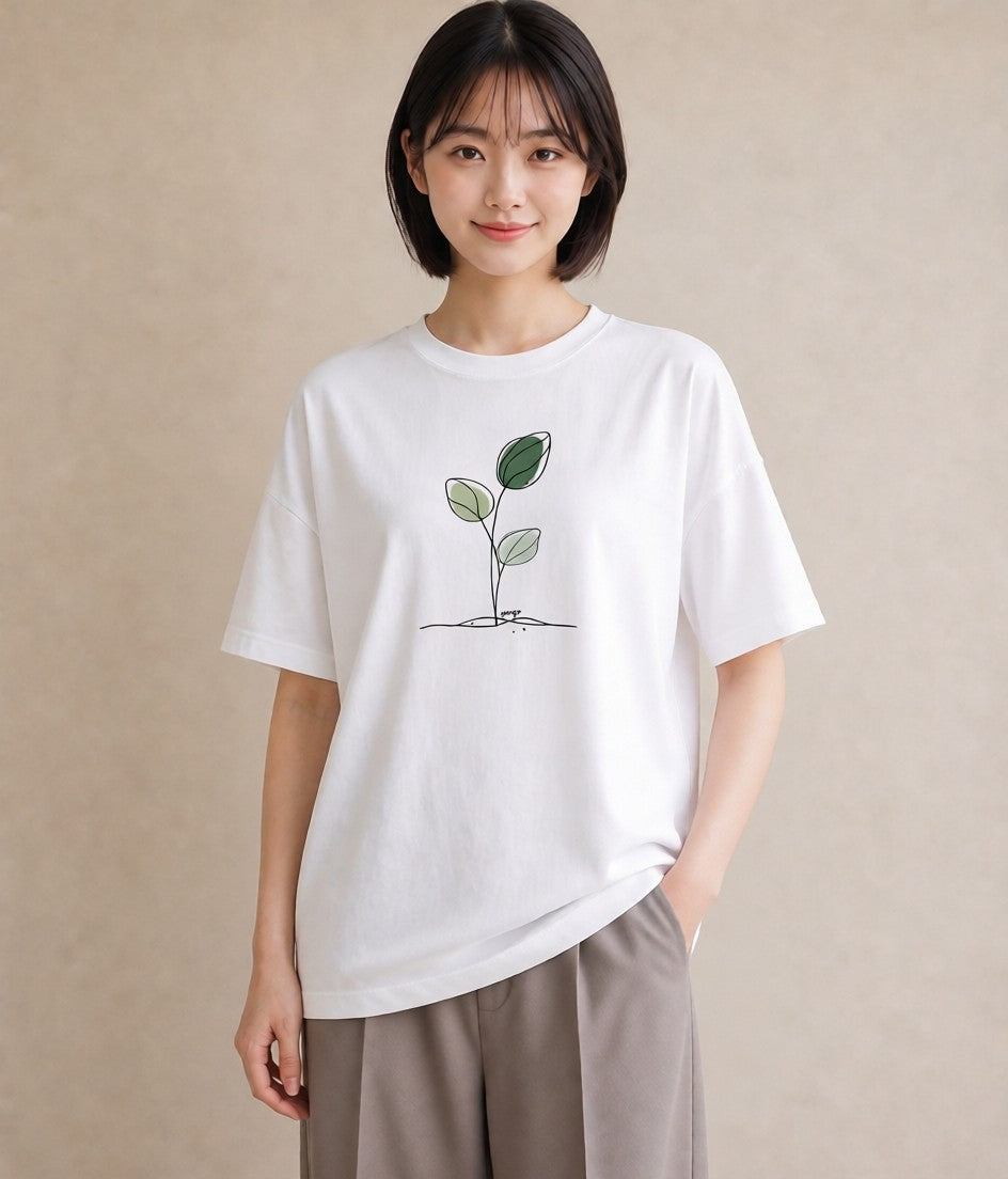 半袖Tシャツ レディース 観葉植物 ボタニカル 植物 イラスト 淡色 女性 旅行用 白T