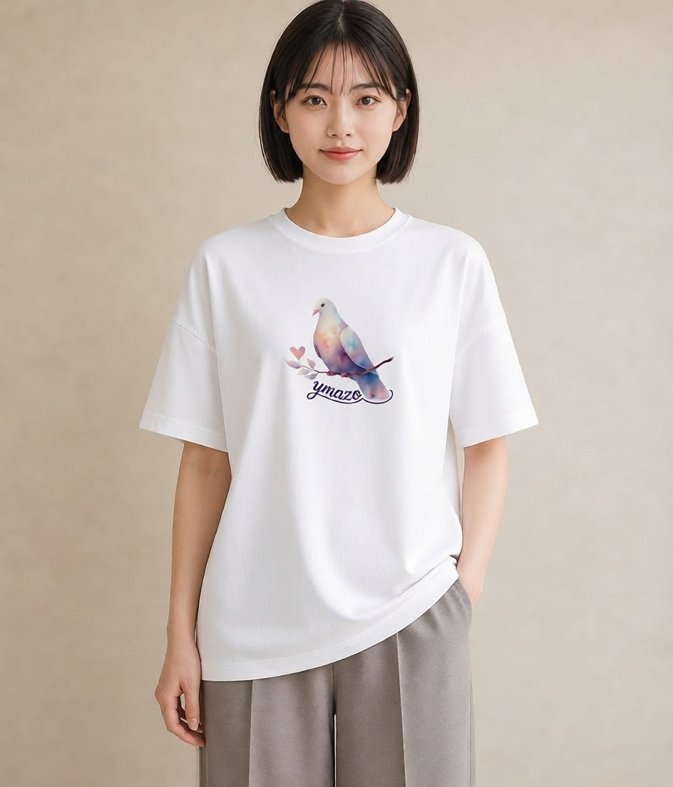グラフィックTシャツ レディース インコ ペット 動物 イラスト ミニマル ママ カフェ服 白T