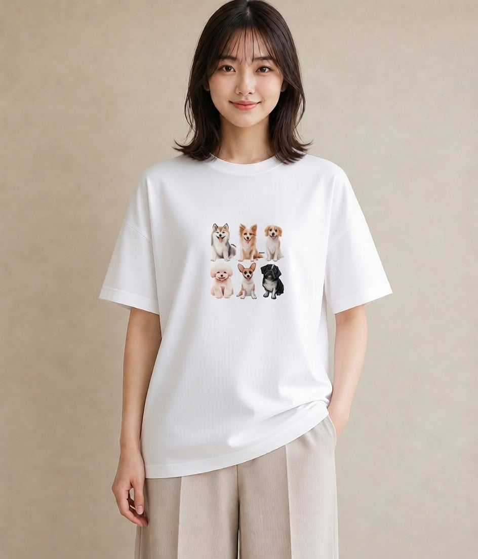 半袖Tシャツ レディース サモエド 犬 いぬ イラスト 旅行コーデ 母の日 ビーチ 白T