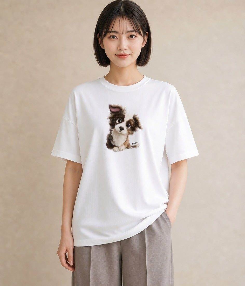Tシャツ レディース わんちゃん 犬 いぬ イラスト シンプル 女性 旅行用 白T