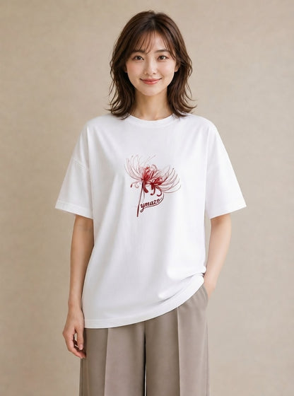 デザインTシャツ レディース 彼岸花 花 花柄 イラスト きれいめ 海 カフェ巡り 白T