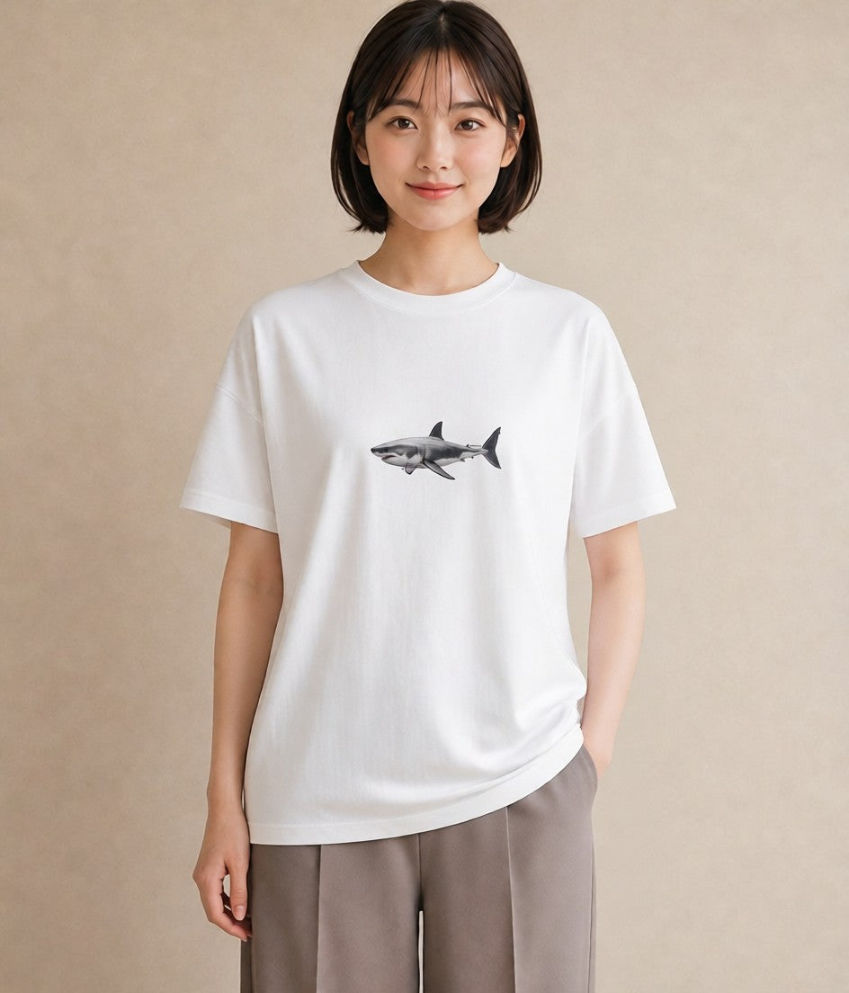 Tシャツ レディース サメ 海の生き物 海 イラスト 母娘コーデ 自分用 白T