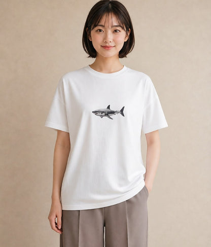 Tシャツ レディース サメ 海の生き物 海 イラスト 母娘コーデ 自分用 白T