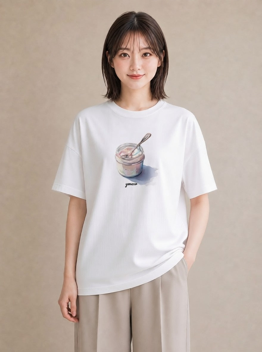 半袖Tシャツ レディース 抹茶 食べ物 フード イラスト 休日コーデ お出かけ 普段着 白T