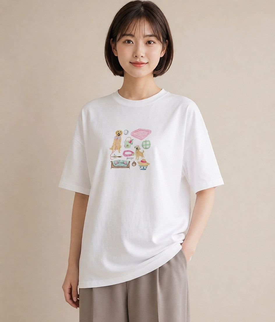 半袖Tシャツ レディース ゴールデンレトリバー ゴールデン 犬 いぬ イラスト 可愛い 母娘コーデ 自分用 白T