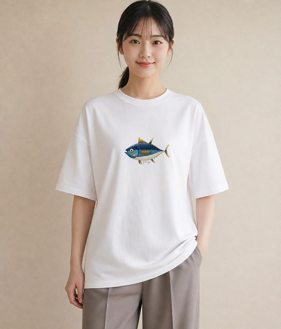 プリントTシャツ レディース メダカ ペット 動物 イラスト 上品 親子 20代 白T